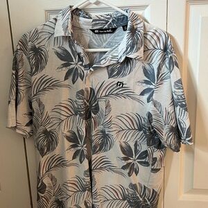 Travis Mathew White and Gray Leaf Print Polo